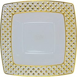 Diamond - 10 Lusso Bianco/Oro Piatti Fondi Quadrati 400ml