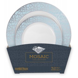 Mosaic - 32pz Lusso Blu/Argento Set Piatti 