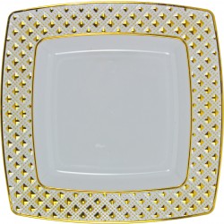 Diamond - 10 Lusso Bianco/Oro Piatti da Cena Quadrati 20cm