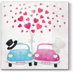 20 Tovaglioli Cars In Love Rosa/Blu - 33x33cm 3 veli