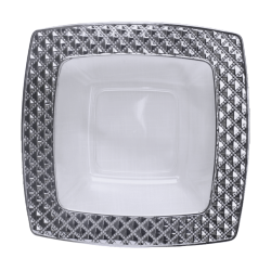 Diamond - 10 Lusso Transparente/Argento Piatti Fondi Quadrati 400ml