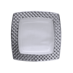 Diamond - 10 Lusso Transparente/Argento Piatti da Dessert Quadrati 16cm